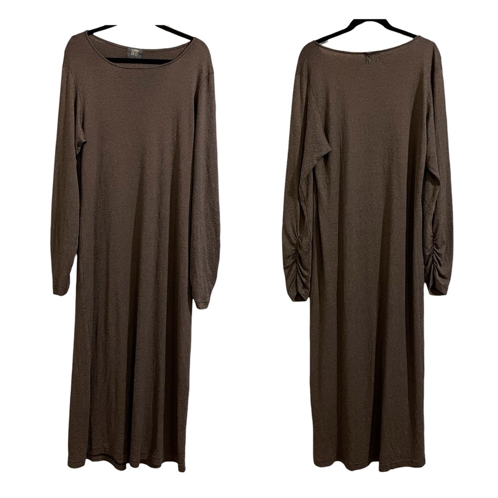Blue Fish Brown Long Sleeve Maxi Dress Cotton Nylon Blend Lagenlook Artsy